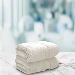 Aura Set Of 2 Cream-Coloured Solid 650 GSM Super Absorbent Pure Cotton Hand Towels-image-2