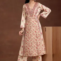 Libas Women Floral Printed Panelled Mirror Work Kurta with Palazzos-picture-21