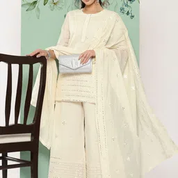 Libas Women Embroidered Thread Work Pure Cotton Kurti with Palazzos & Dupatta-picture-14