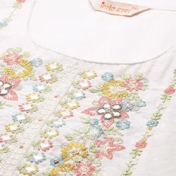 Indo Era Plus Size Floral Embroidered Panelled Mirror Work Pure Cotton Kurta Set image 4