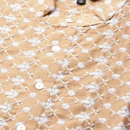 SOJANYA Men Golden & White Floral Embroidered Kurta with Churidar & Nehru Jacket image 2