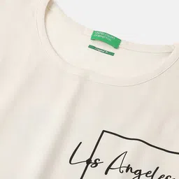 United Colors of Benetton Girls Graphic Printed Round Neck Pure Cotton T-shirt image 2