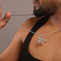 The Roadster Lifestyle Co. Men Silver-Plated Peacock Shaped Pendant With Chain-picture-40