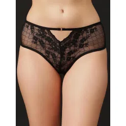 Clovia Lace Mid Waist Hipster Panty Black image 1