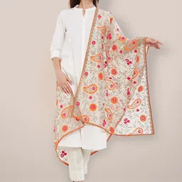 Dupatta Bazaar  Paisley Embroidered Organza Dupatta with Thread Work image 1