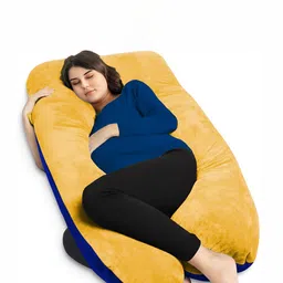 Mom's Moon Mustard & Blue Lightweight Full Body Support C Shaped Maternity Pillow-image-78
