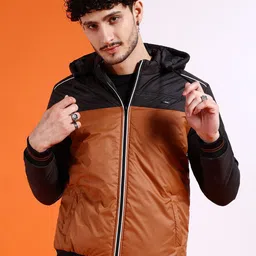 The Indian Garage Co Men Tan Colourblocked Outdoor Padded Jacket with Patchwork-picture-37