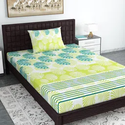 Divine Casa White & Green 120 TC Blend Cotton 1 Single Bedsheet with 1 Pillow Cover-picture-41