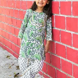 CORD OF LOVE Girls Floral Printed Regular Pure Cotton Kurta with Dhoti Pants-picture-40