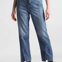 ONLY Women Clean Look Straight Fit High-Rise Light Fade Slits Cropped Pure Cotton Jeans-picture-29
