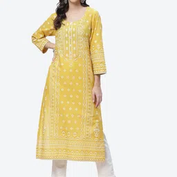 Biba Women Mustard Yellow Ethnic Motifs Printed Kurta-picture-33