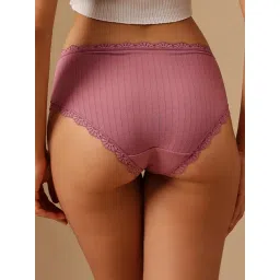 Clovia Ribbed Mid Waist Hipster - Mauve image 2