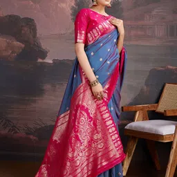 House of Pataudi Woven Design Zari Saree With Blouse Piece image 5