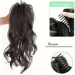 miss lirenn Miss Lirenn® Light Weight High Fountain Claw Clip Ponytail Hair Extensions, Wavy & Curly Natural Synthetic Hair,(Matte Finish), 15 Inches Long (Brown1) image 2