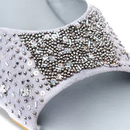 NR By Nidhi Rathi Silver-Toned Embellished Leather Ethnic Wedge Sandals image 2