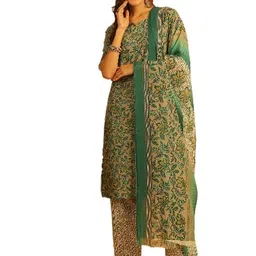 pinkmint Salwar Suit Set For Women Flower Printed Halter V Neck Kurta With Trouser With Dupatta Ready To Wear Wedding image 1