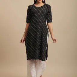 7threads KALINI Women Black & Red Ethnic Motifs Printed Crepe Kurta image 2