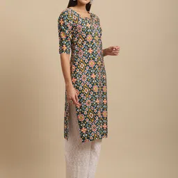 7threads KALINI Women Orange & Blue Geometric Block Print Handloom Crepe Kurta image 3