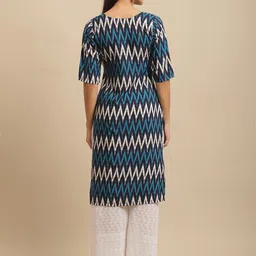 7threads KALINI Women Navy Blue & Charcoal Pack Of 2 Geometric Printed Crepe Kurta image 5