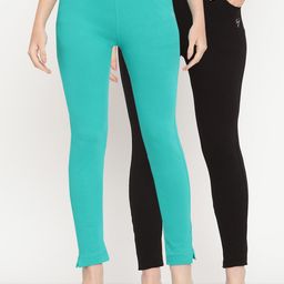 TAG 7 Women Pack of 2 Turquoise Blue & Black Solid Kurti Pants-picture-49