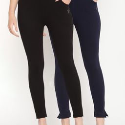 TAG 7 Women Pack of 2 Black & Navy Blue Solid Kurti Pants-picture-3