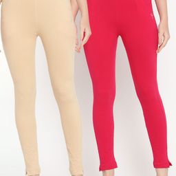 TAG 7 Women Pack of 2 Beige & Pink Solid Kurti Pants-picture-41