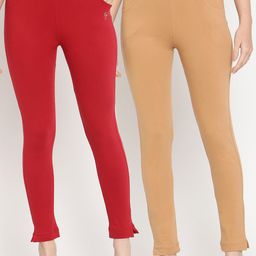 TAG 7 Women Pack of 2 Maroon & Beige Solid Kurti Pants-picture-16