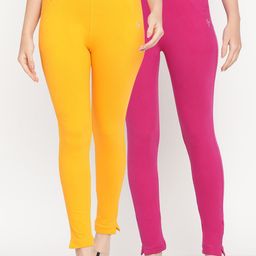 TAG 7 Women Yellow & Magenta Pack of 2 Straight Fit Ankle-Length Leggings-picture-18