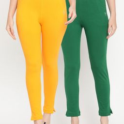TAG 7 Women Set of 2 Yellow & Green Ankle Length Leggings-picture-6