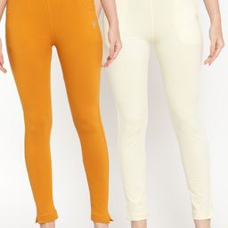 TAG 7 Pack of 2 Cream-Coloured & Mustard Yellow Ankle-Length Leggings-picture-20