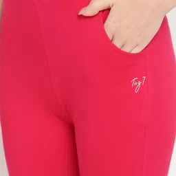 TAG 7 Women Set Of 2 Solid Fuchsia & Green Leggings image 5
