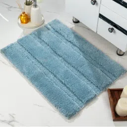 Saral Home Gia Stripe Microfiber Non Slip Thick Fluffy Bath Mats Stripe - Blue-picture-30