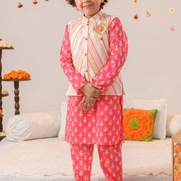 pspeaches Boys Ethnic Motifs Printed Pure Cotton Kurta with Pyjamas & Nahru Jacket-picture-33