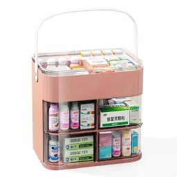 House of Quirk Multi-Layer Medicine Storage Box Large Capacity First Aid Medical Organizer - Peach-picture-38