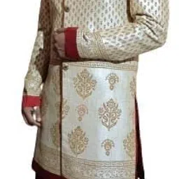 raj design studio Men's Cream INDOWESTERN Gold B/P With Maroon Harem image 3