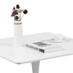 Device Bas with BROWN ART SHOPPEE Rectangle Coffee Table With 1 Pillar, Modern Round Side Entryway Living Room Table (Plane-White, Engineered Wood) image 5