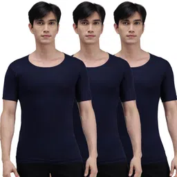amul comfy Cotton Solid Half Sleeve Sky Blue Round Vest for Men. image 1