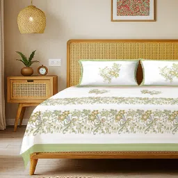 Urban Space Rajasthani Ethnic 100% Cotton Double Bedsheet with 2 Pillow Covers, Green-image-56