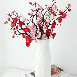 vrb dec VRB DecTM 3 Pcs Artificial Cherry Blossom Flowers Fake Plant Flowers for Home, Room,Office | Flower for Vases | Decoration Items for Living Room (White) image 4