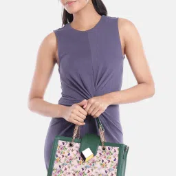 Fabbhue Women's Green Printed Hand Bag with Detachable Strap-image-46