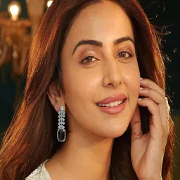 Accessher Silver-Tone Purple American Diamond Drop Earrings-image-0