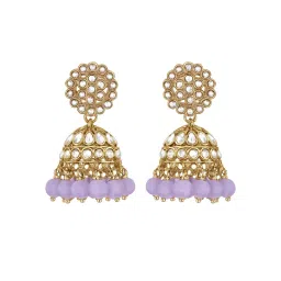 I Jewels Gold Plated Traditional Kundan Purple Pearl Choker Necklace Jewellery Set image 4