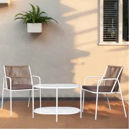 homedfy Crema Outdoor Table Set with 1 Table and 2 Chairs in Ivory White-picture-14