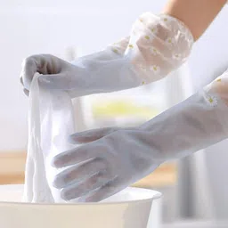 TEKCOOL Reusable Heavy Duty Hand Gloves for Dishwashing, Gardening, Kitchen Cleaning Non-Slippery & Durable Long Elbow Length(Inner Cotton Lining for Comfort), Pack of 1 Pair (Grey). image 4