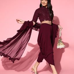 Libas Burgundy Solid Saree with Embellished Blouse-picture-41