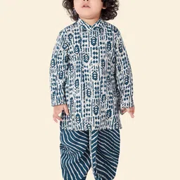 Ethniks Neu-Ron Boys Geometric Printed Mandarin Collar Cotton Silk Kurta with Dhoti Pants image 1