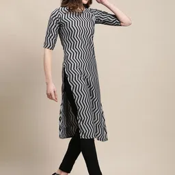 7threads KALINI Women Multicoloured Geometric Striped Flared Sleeves Gotta Patti Summer Sheers Crepe Kurta image 3