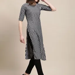 7threads KALINI Women Pack of 2 Off White & Black Ethnic Motifs Striped Crepe Kurta image 3