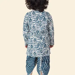 Ethniks Neu-Ron Boys Geometric Printed Mandarin Collar Cotton Silk Kurta with Dhoti Pants image 4