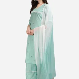 KALINI Women Green Ethnic Motifs Embroidered Empire Kurti with Palazzos With Dupatta image 5